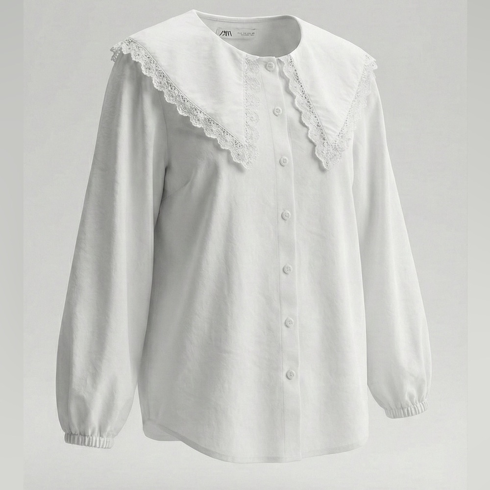 Zara Girls White Lace Collar Blouse 11-12Y French Classic Preppy School Photo - Picture 2 of 3